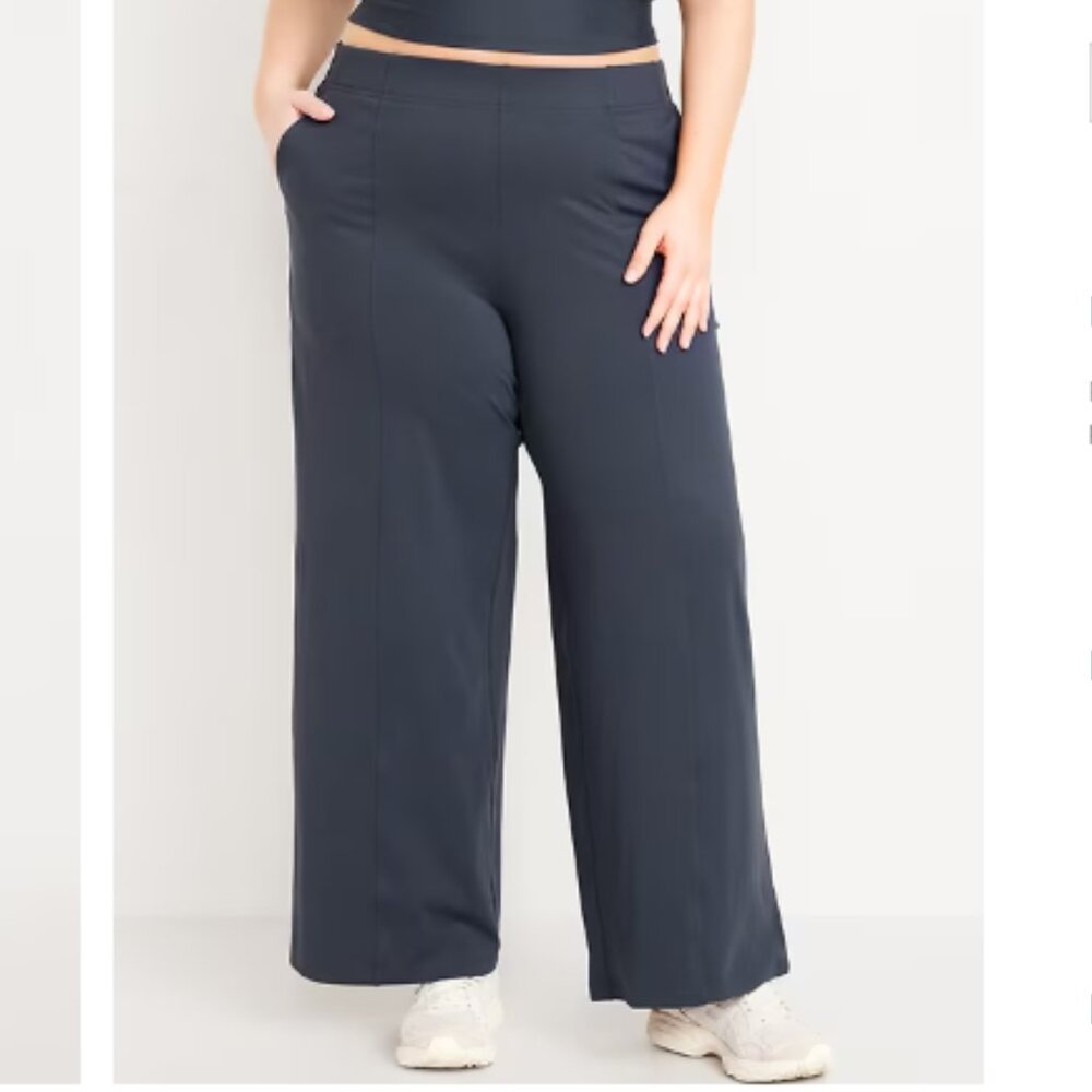 NWT Old Navy PowerSoft High Waisted Wide Leg Trouser Pants Dusk Navy Blue 2X